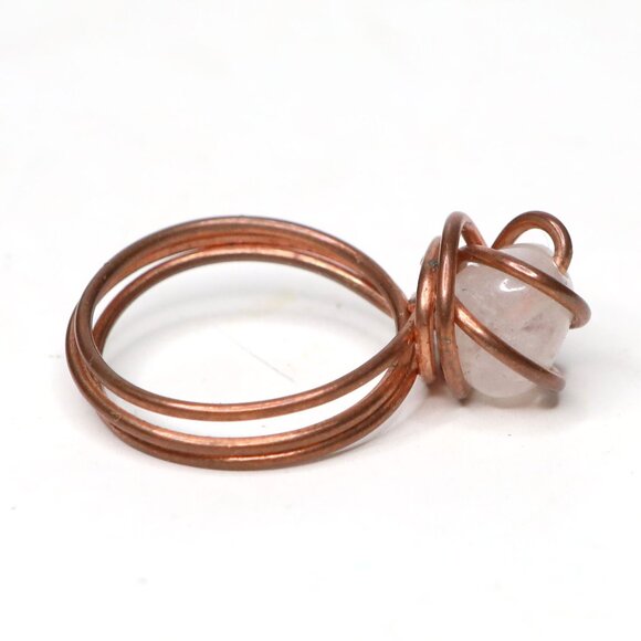 Handmade Copper Wire Wrapped Clear Quartz Crystal Ring - Boho Gemstone Jewelry - Picture 8 of 10